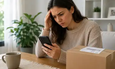 Una persona consulta el estado de su envío SEUR desde el móvil mientras espera la actualización de su paquete.