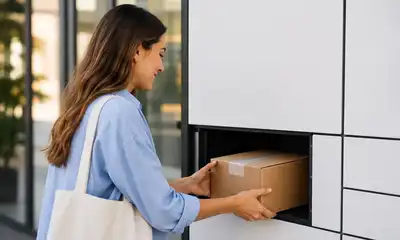 Cliente recogiendo un paquete en un punto de recogida, una alternativa de entrega flexible para mejorar la experiencia de compra en ecommerce.