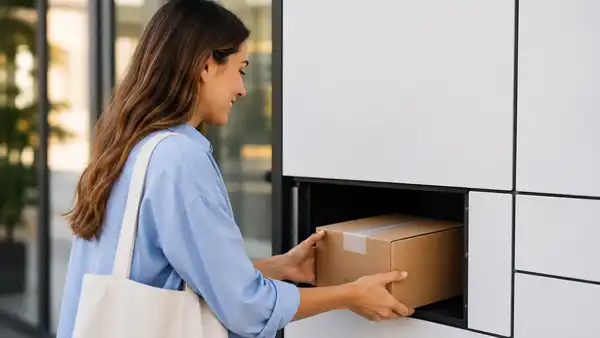 Cliente recogiendo un paquete en un punto de recogida, una alternativa de entrega flexible para mejorar la experiencia de compra en ecommerce.