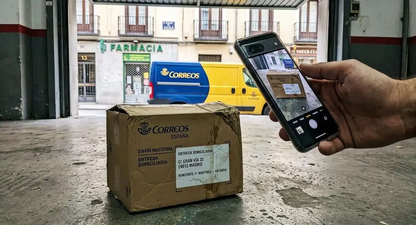 reunir antes de reclamar”	Fotografía de un paquete dañado para documentar una reclamación