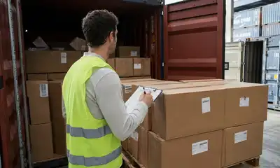 Trabajador supervisando la carga de mercancía en un contenedor para garantizar una exportación internacional segura, eficiente y con menos incidencias logísticas.