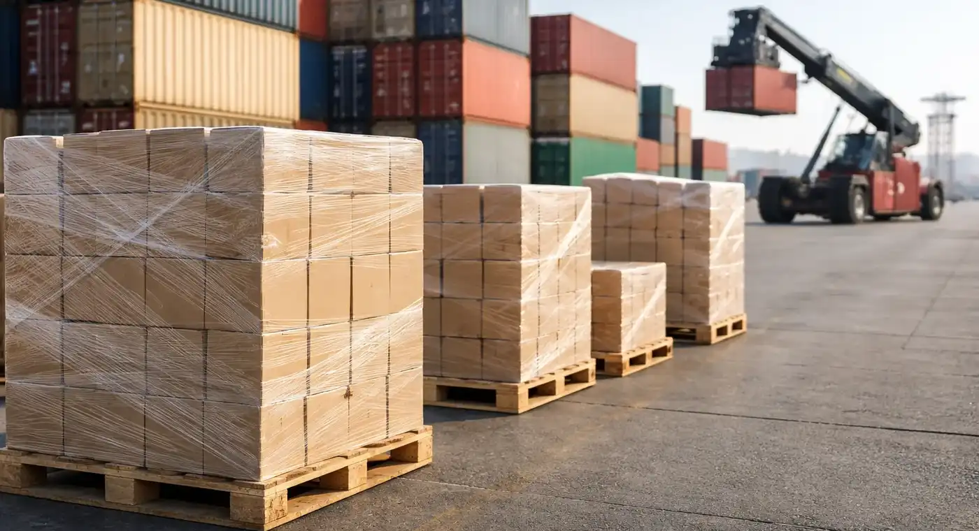 Fotografía realista de zona logística en puerto