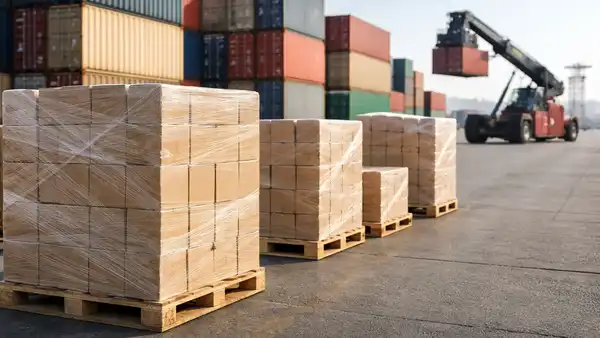 Fotografía realista de zona logística en puerto