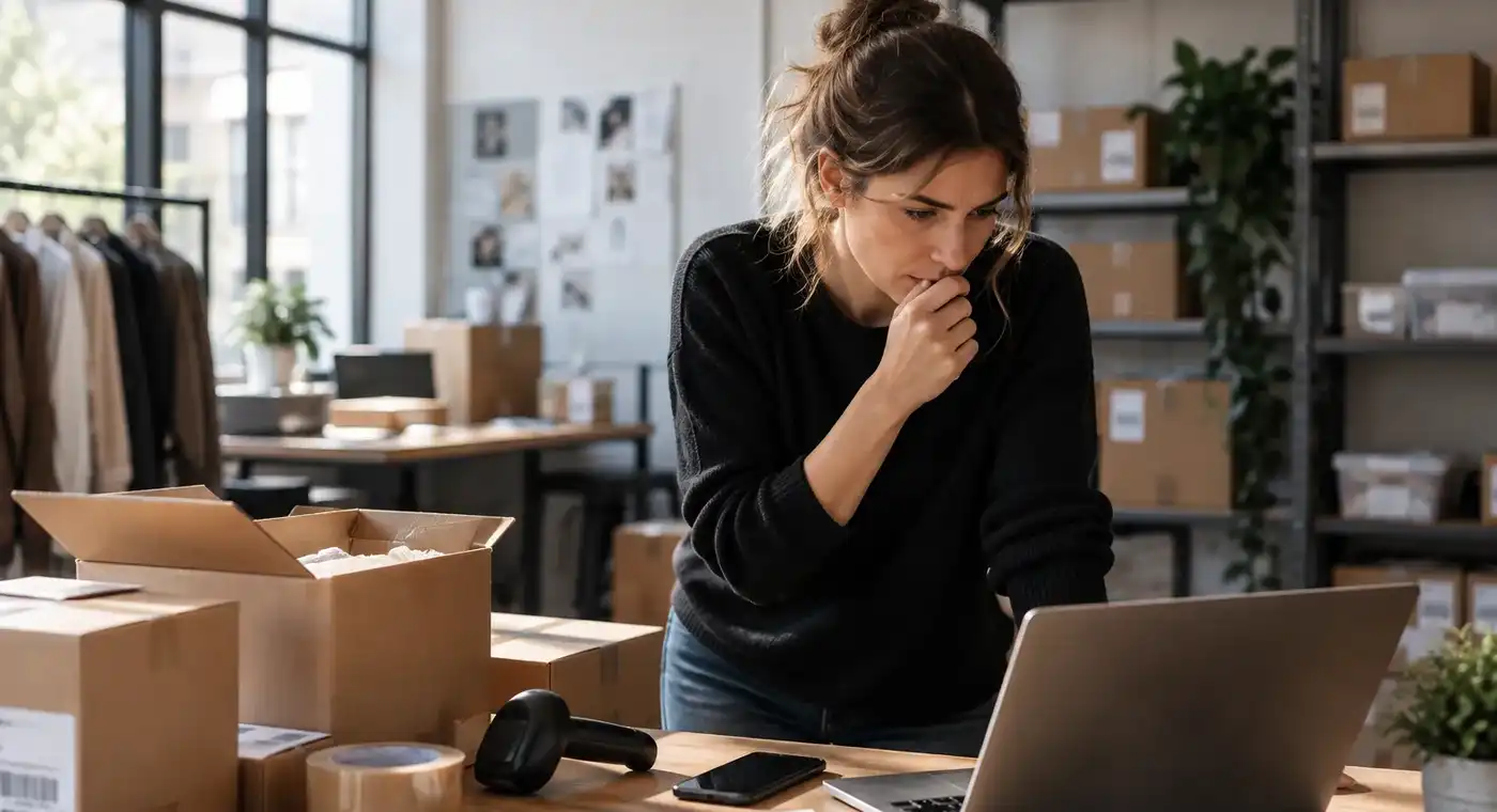 Equipo de ecommerce gestionando pedidos y operaciones logísticas en un entorno de trabajo organizado, representando los retos del crecimiento empresarial.