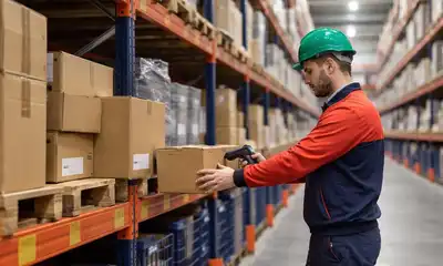 Persona gestionando pedidos en un almacén