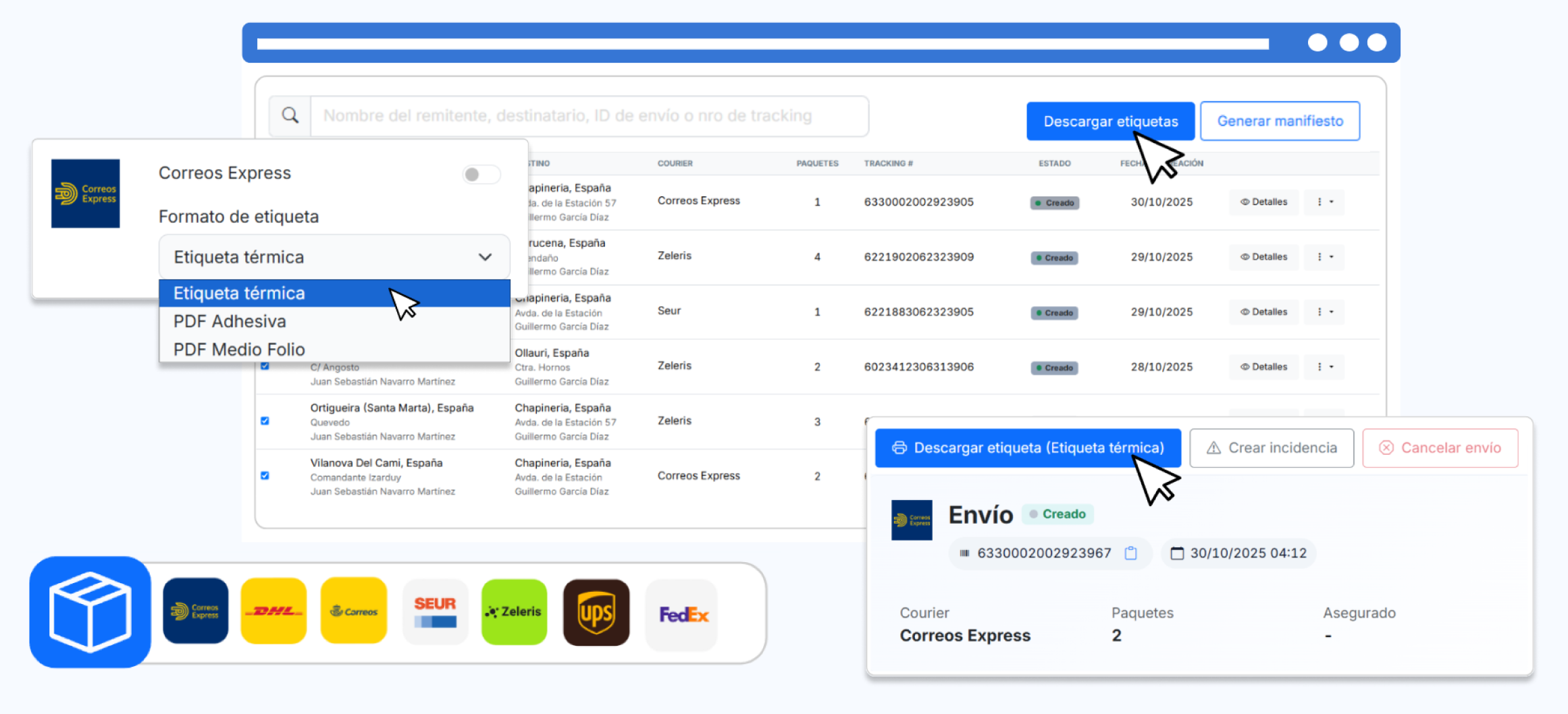 Interfaz de etiquetas y albaranes