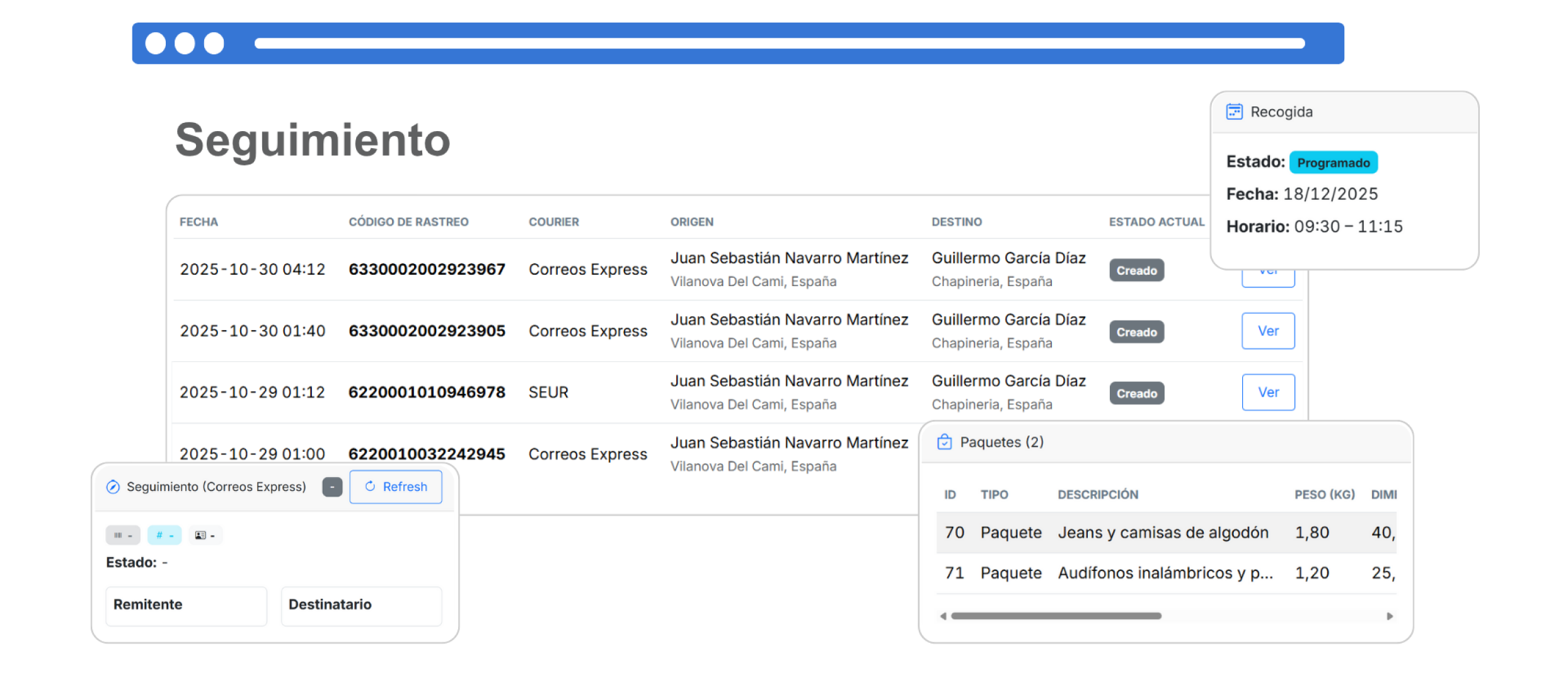 Interfaz de rastreo y seguimiento
